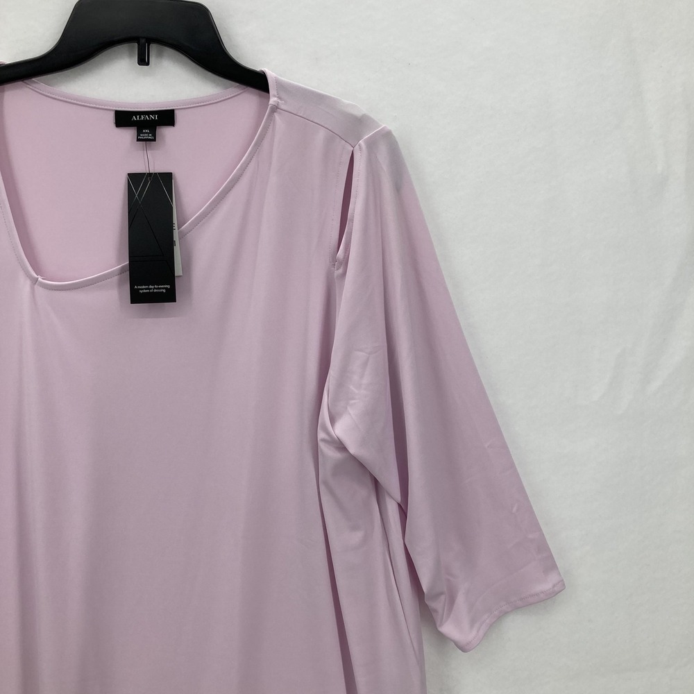 Alfani Shirt Womens 2XL Lavender Rain Lilac Cold Shoulder Stretch Asymmetrical - Picture 2 of 15